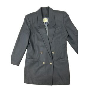 Vtg Amanda Smith Womens Size 12 Wool Blazer Navy Blue Dbl Breasted Lined Classic